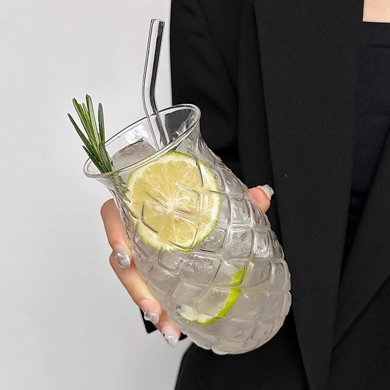 300-650ml INS Glass Cup Pineapple Shape Iced Coffee Mug Transparent Cocktail Glass Milk Latte Juice Cups Drinkware כוסות לקפה קר - Image 3