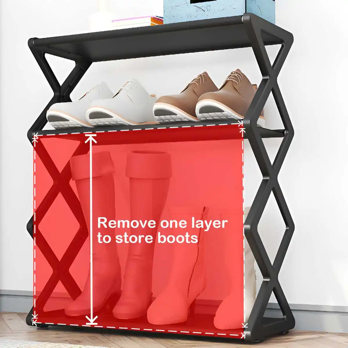 4-Tier X-Shape Dustproof Shoe Storage Rack – Foldable & Space-Saving - Image 5