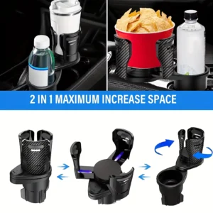 Dual Car Cup Holder Expander with Phone Stand & Storage Organizer