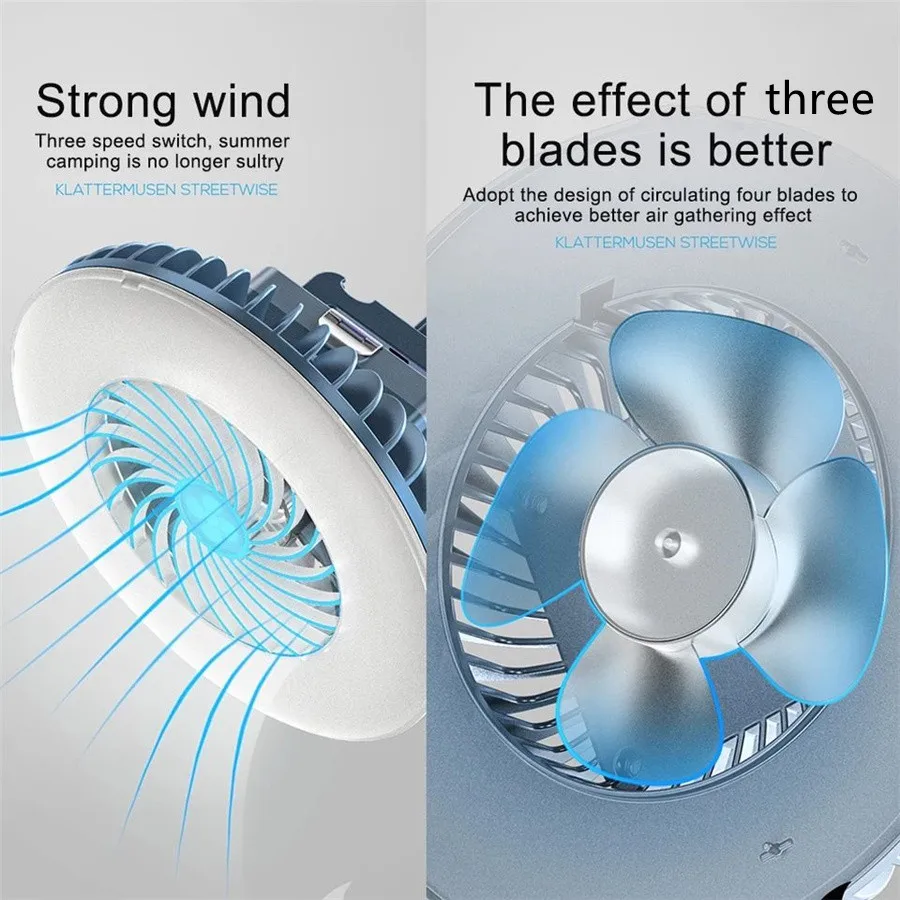 2 in 1 Camping Fan Light Multifunction LED Rechargeable Tent Hanging Fan Lamp Portable Summer Cool Fan Lantern with Power Bank - Image 4