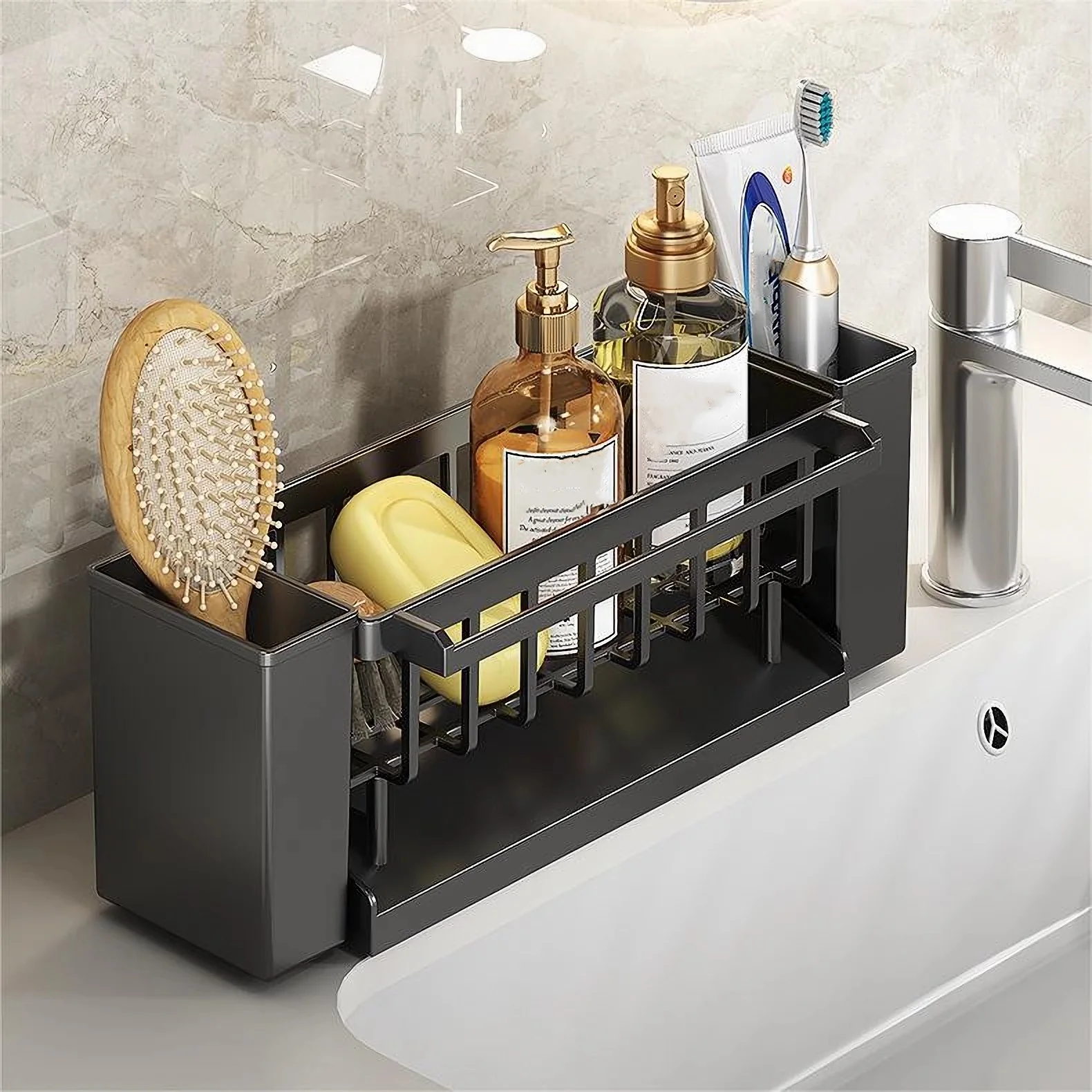 Kitchen Sink Organizer with Sponge and Brush Holder - Image 4