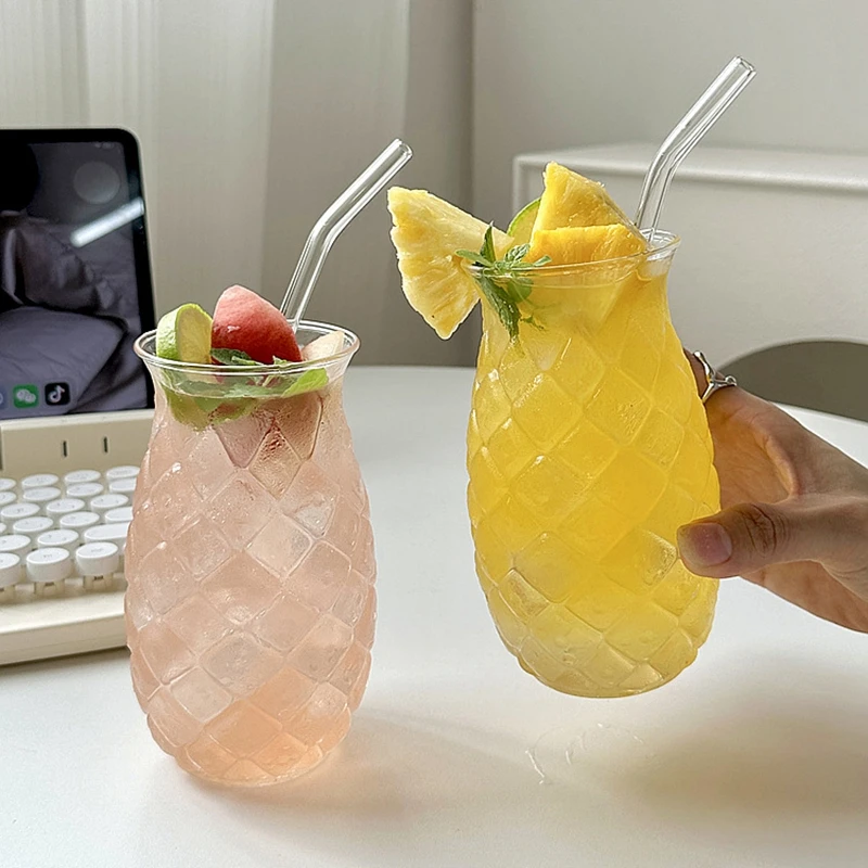 300-650ml INS Glass Cup Pineapple Shape Iced Coffee Mug Transparent Cocktail Glass Milk Latte Juice Cups Drinkware כוסות לקפה קר - Image 2