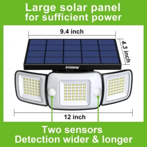 Solar Motion Sensor Flood Light – 3 Adjustable Heads, 270° Wide Angle