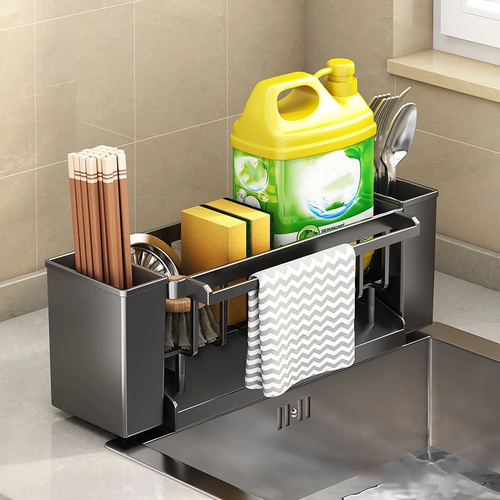 Kitchen Sink Organizer with Sponge and Brush Holder - Image 6