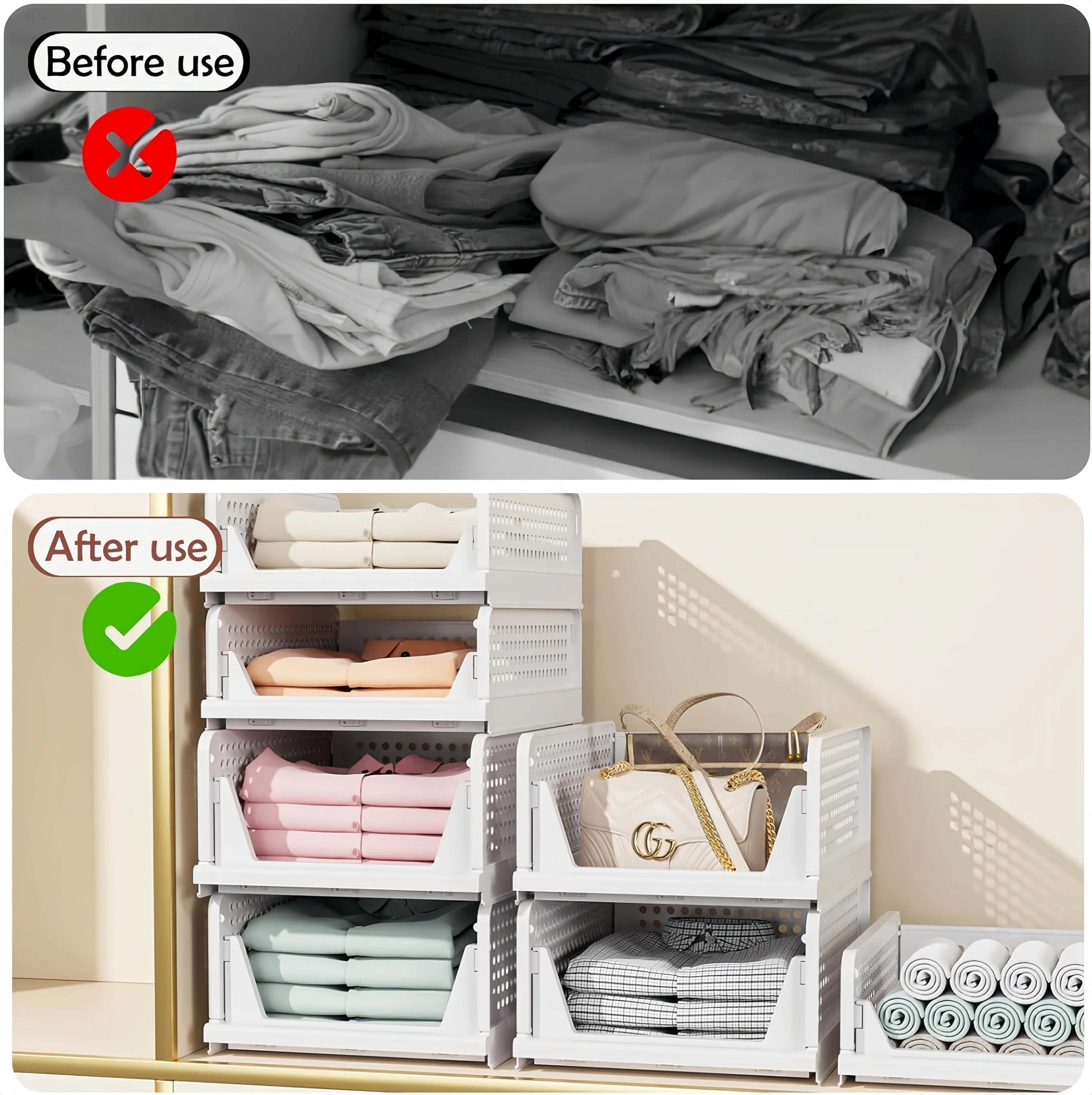 Foldable Stackable Drawer Organizer Box for Wardrobe, Kitchen & Bathroom - Image 3