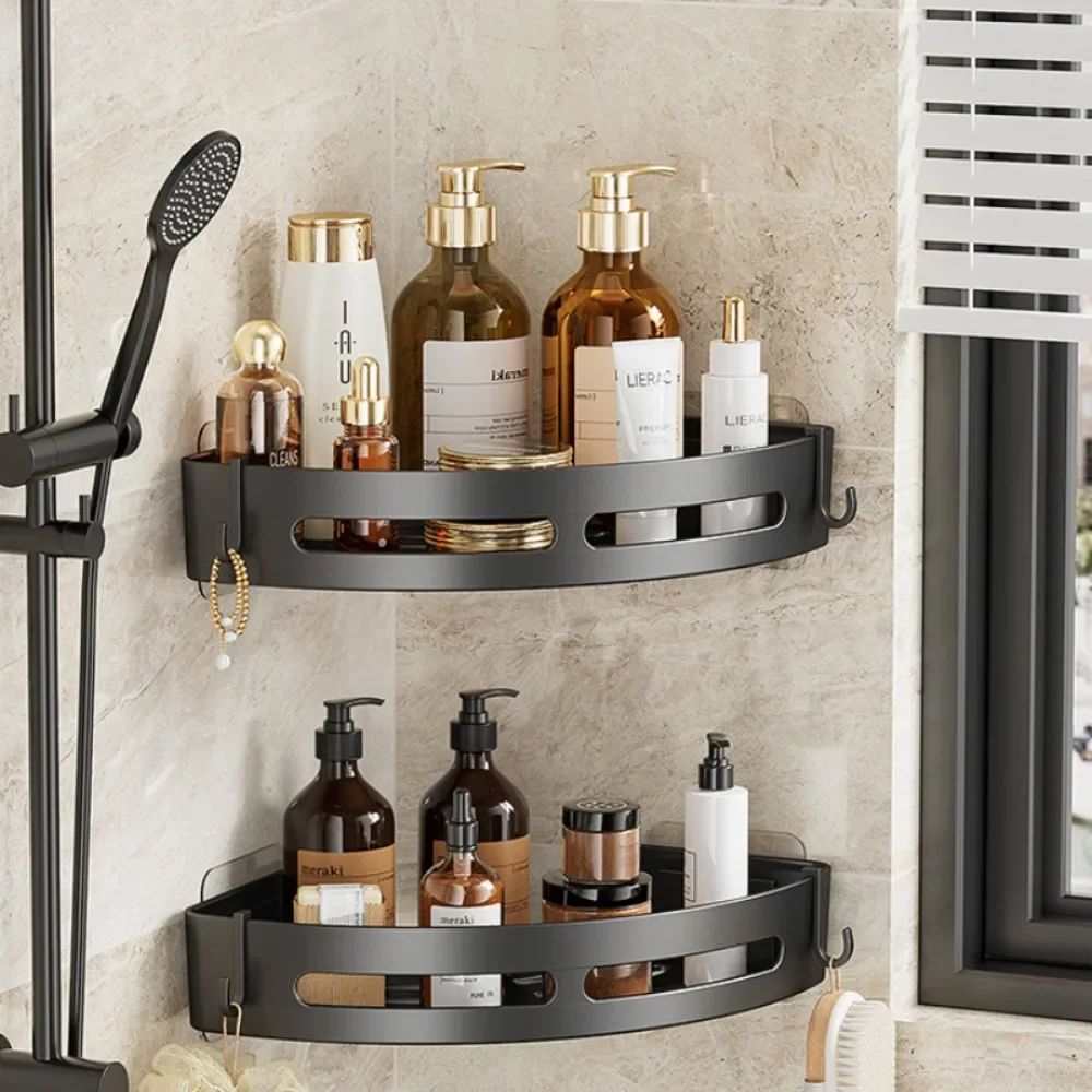 No-Drill Adhesive Shower Caddy Corner Shelf with Towel Bar - Image 2