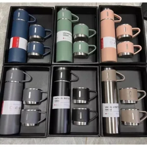 Vacuum Flask Set with 3 Cups – 500ml Stainless Steel Thermos