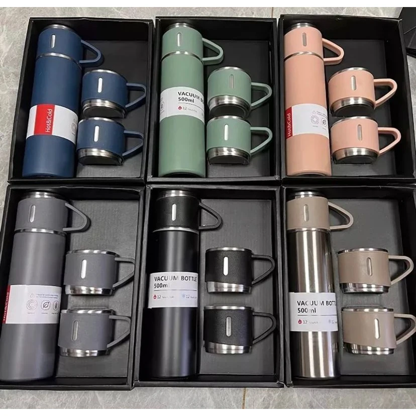Vacuum Flask Set with 3 Cups – 500ml Stainless Steel Thermos Vacuum Flask Set with 3 Cups – 500ml Stainless Steel Thermos