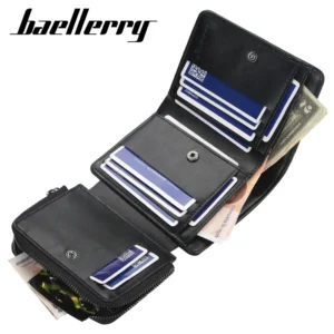 Men’s PU Leather Zipper Wallet with Card & Coin Holder