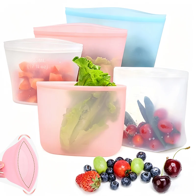 Reusable Silicone Food Storage Bags – Leakproof Stand-Up Set of 3 Reusable Silicone Food Storage Bags – Leakproof Stand-Up Set of 3