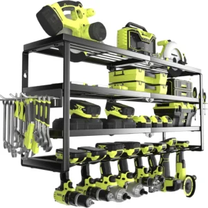 4-Layer Wall Mount Power Tool Organizer with Charging Station
