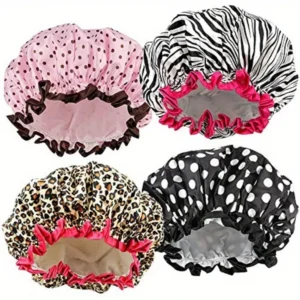Leopard Print Double Layer Waterproof Shower Cap for Bath & Spa