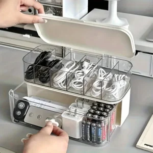 Double Layer Transparent Cable Organizer Box with Compartments