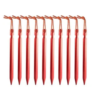 Aluminum Alloy Tent Pegs with Reflective Cord – Pack of 10