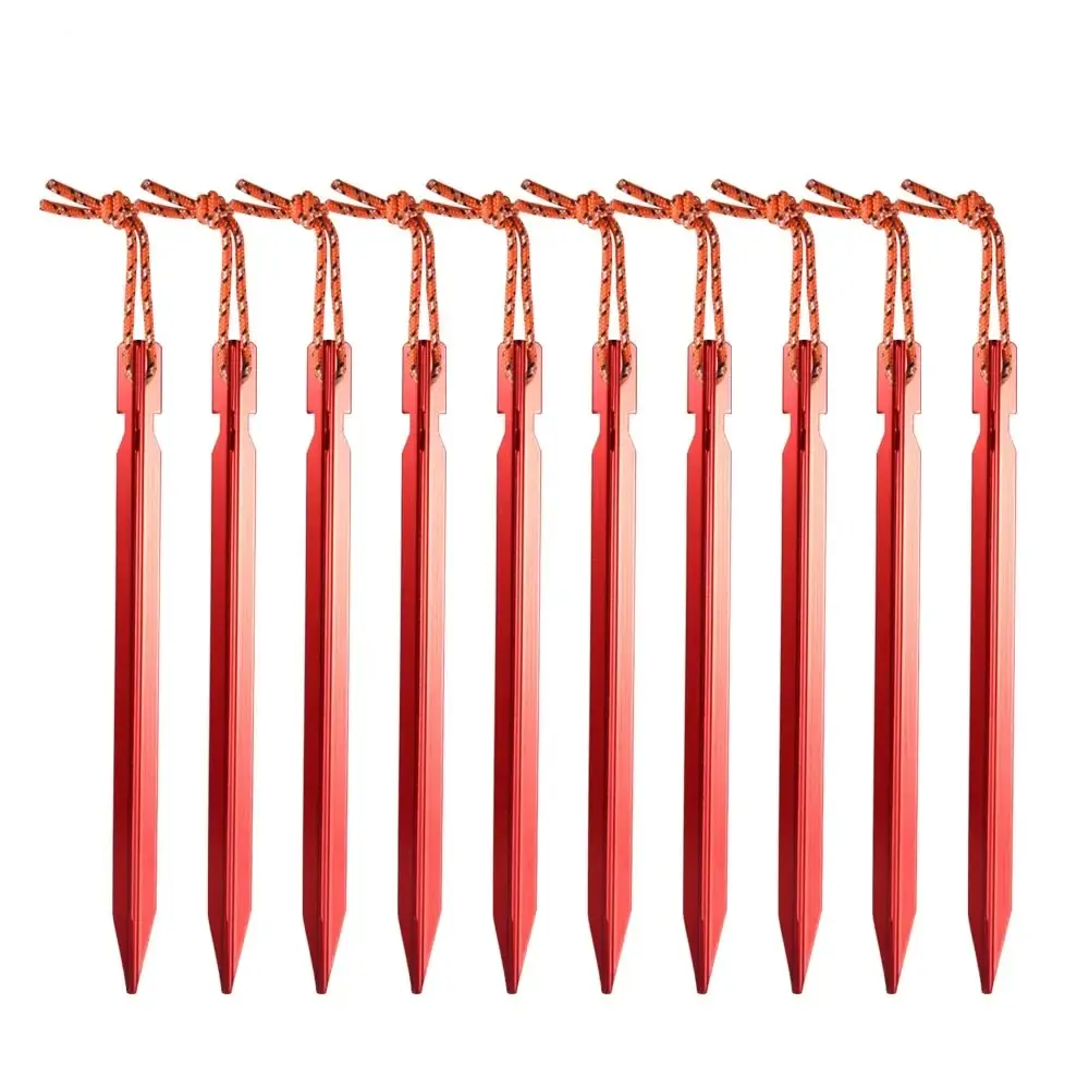 Aluminum Alloy Tent Pegs with Reflective Cord – Pack of 10 Aluminum Alloy Tent Pegs with Reflective Cord – Pack of 10
