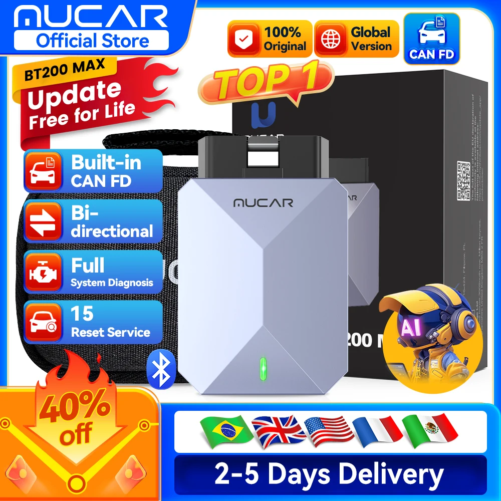MUCAR BT200 Max OBD2 Scanner with CAN FD & Bi-Directional Control MUCAR BT200 Max OBD2 Scanner with CAN FD & Bi-Directional Control