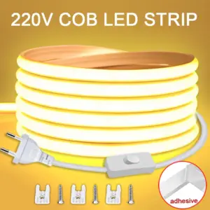 220V COB LED Strip Light with Switch – IP65 Waterproof