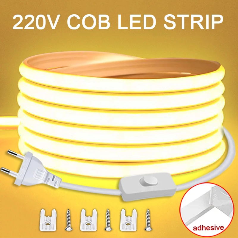 220V COB LED Strip Light with Switch – IP65 Waterproof 220V COB LED Strip Light with Switch – IP65 Waterproof